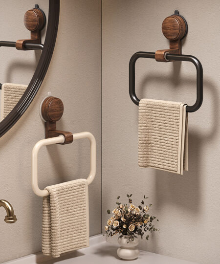 Towel Ring Suction Cup Bath Hanging Suction Cup Wood Towel Rack Bathroom Suction Bar