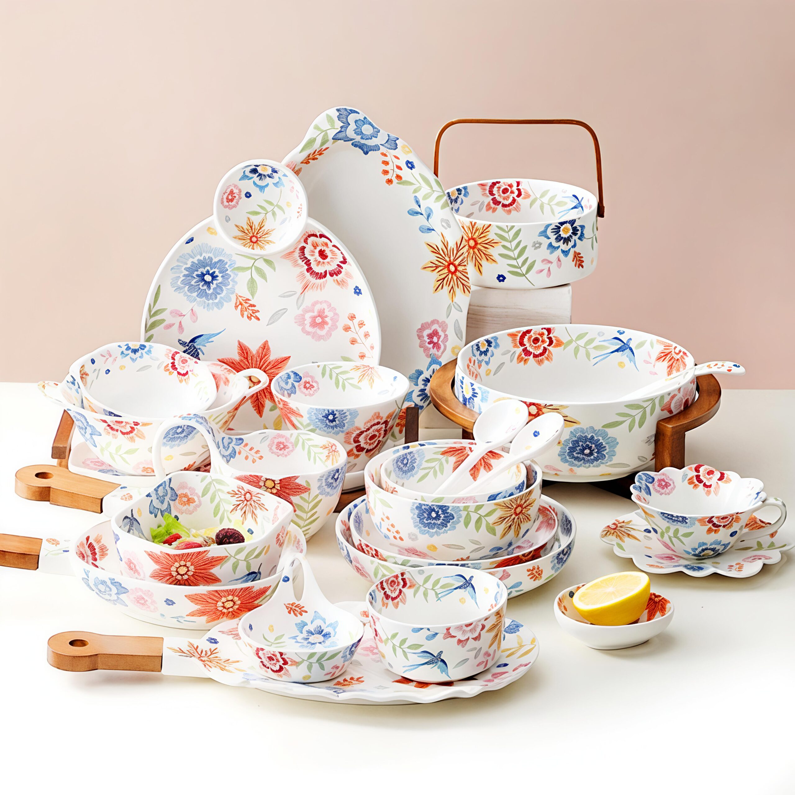 Vintage Flower Pattern Top-ranking Dish Plate Dinnerware Set Luxury Ceramic Tableware