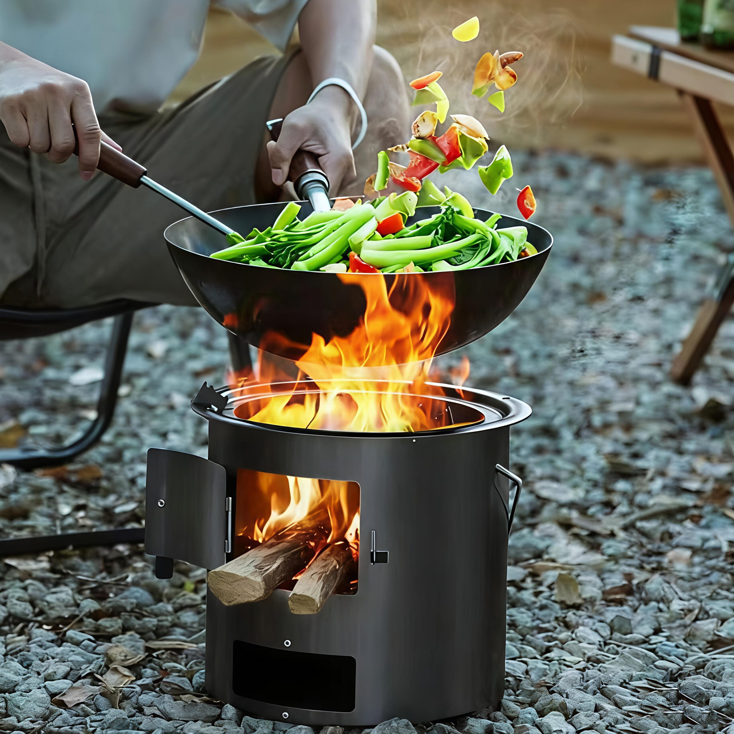 Portable Lightweight Firewood Stove Multi-fuel Cookware with Handle for BBQ and Tea Boiling