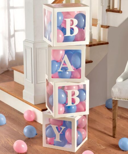 Transparent Baby Shower Boxes Birthday Party Multicolor Baby Blocks For Baby Showers Gender Reveal Backdrop