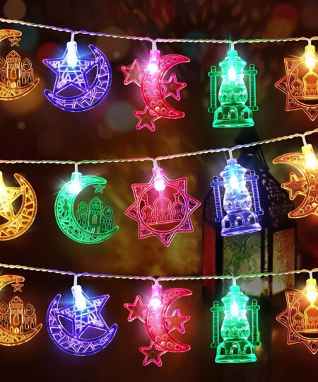 Moon Star Ramadan Lights Ramadan String Lights with Remote Control for Eid Ramadan Mubarak Decorations