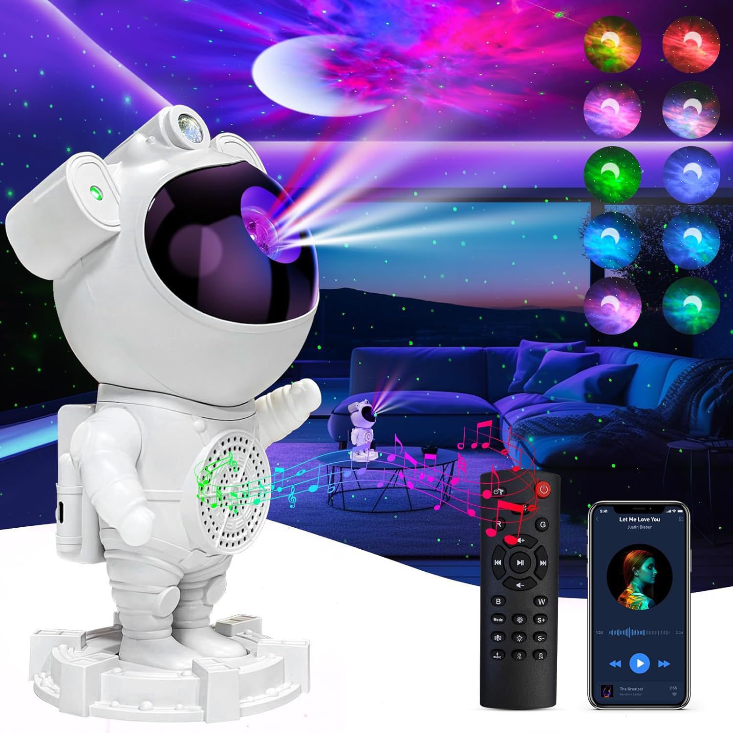 Astronaut Galaxy Projector Light Remote Control Galaxy Moon Nebula Ceiling Night Light with Bluetooth Speaker