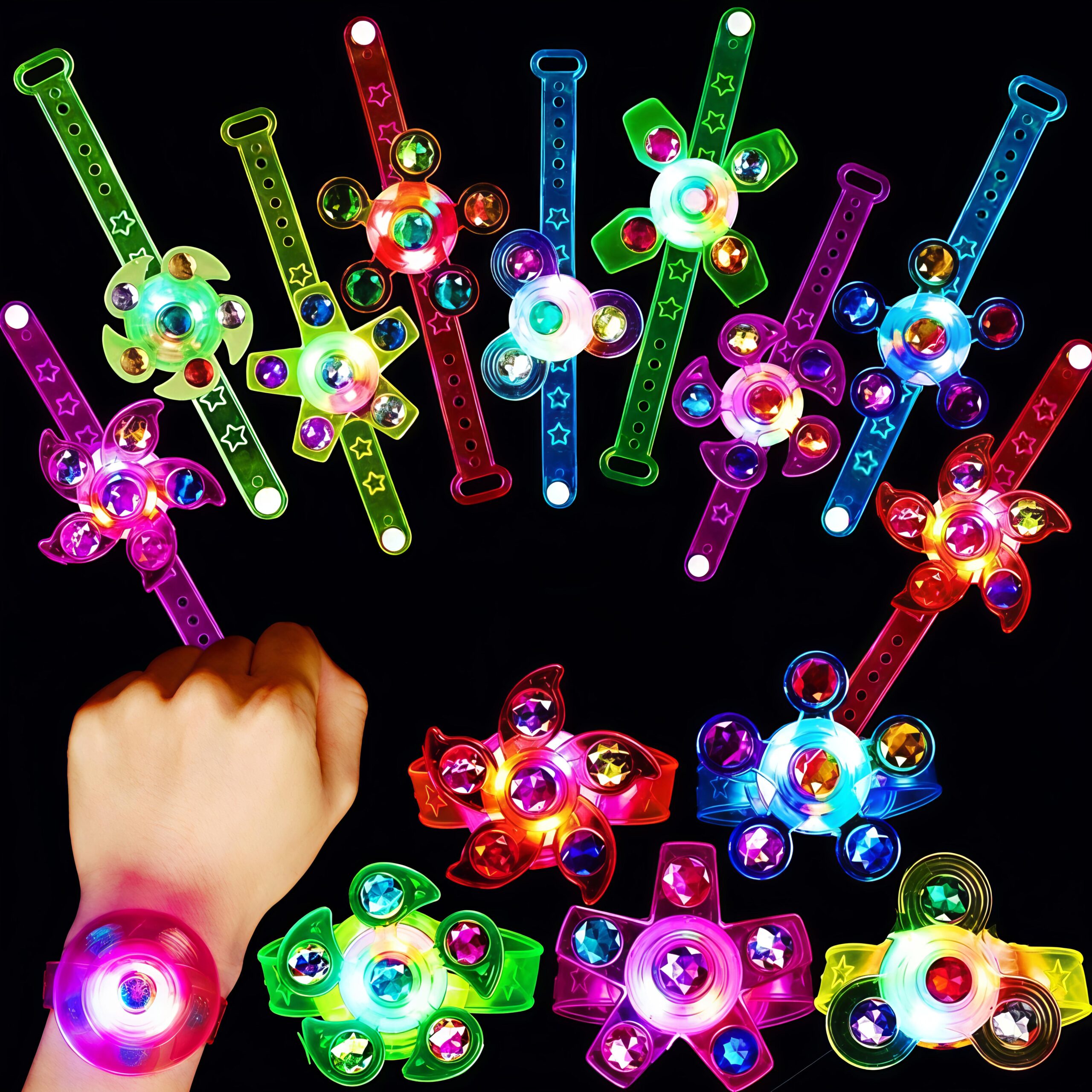 Kids Glow in The Dark Party Supplies LED Light Up Fidget Spinner Rings for Classroom Treasure Box Toys