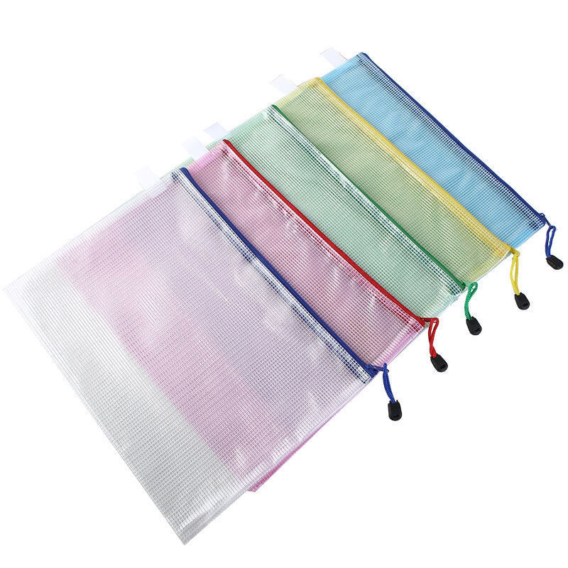 13.5x9.5 in Plastic Zipper Pouches Letter Size A4 Mesh Zipper Pouch Bags for Document Organizing