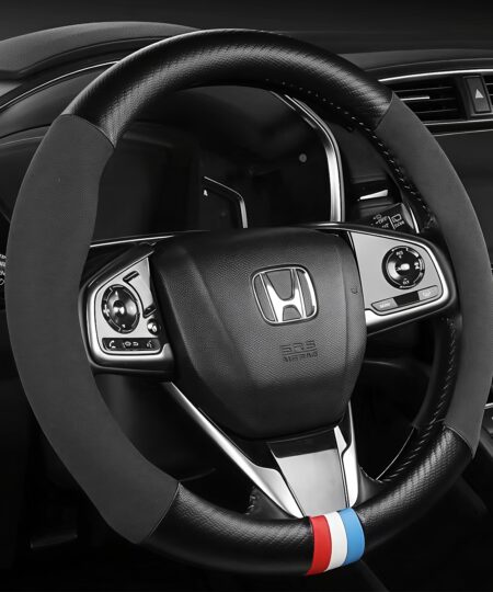 Synthetic Fiber 3D Mesh Car Steering Wheel Cover Anti-Slip Sporty Tricolor Stripes Car Steering Wheel Cover