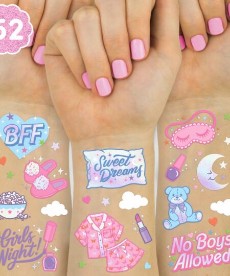 Super Cute Fake Tattoo Stickers Pink Sleepover Party Temporary Tattoos for Girls Slumber Party Favor