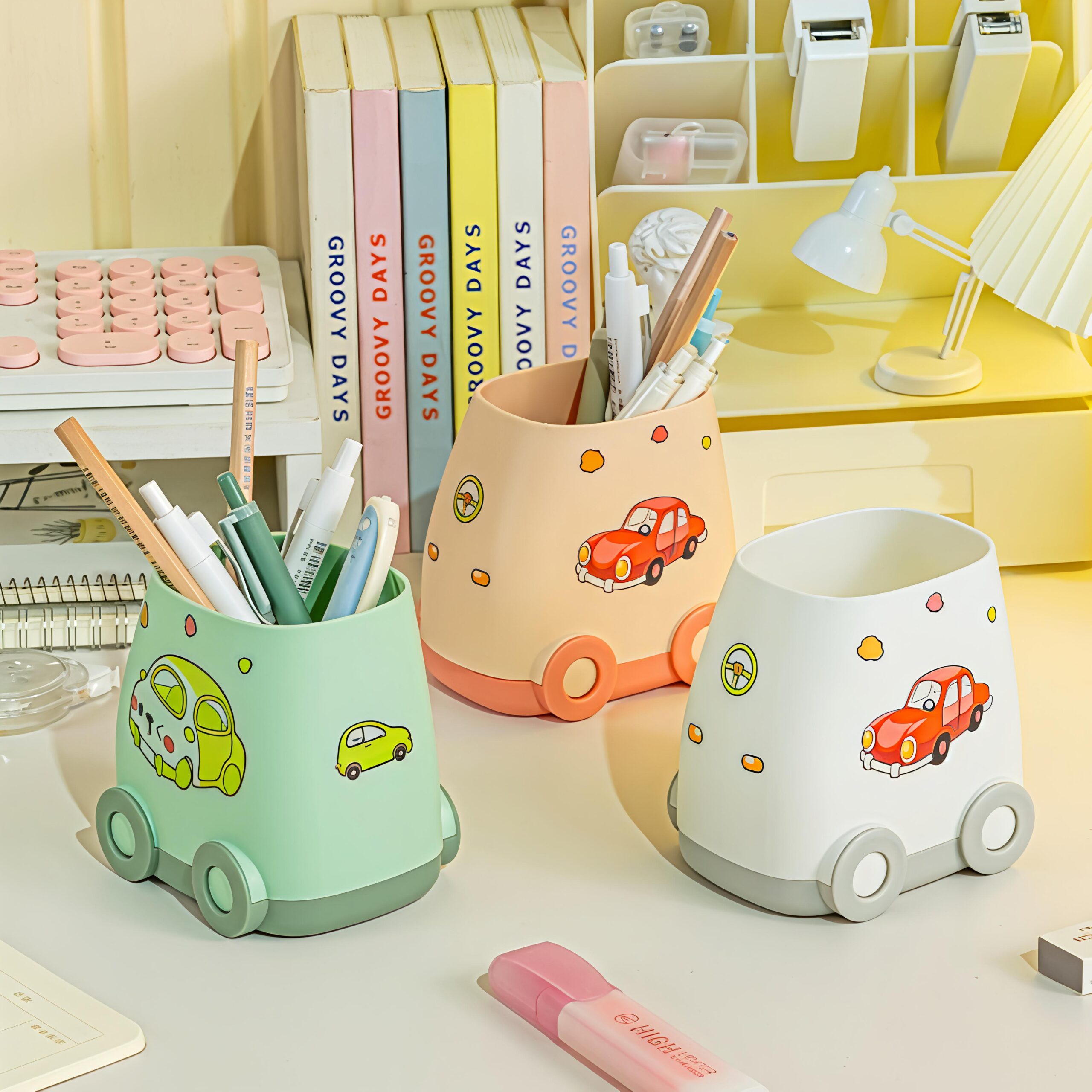 Adorable Cute Kid Pen Holder DIY Sticker PP High-End Cute Car Pen Holder for Desk Organizer