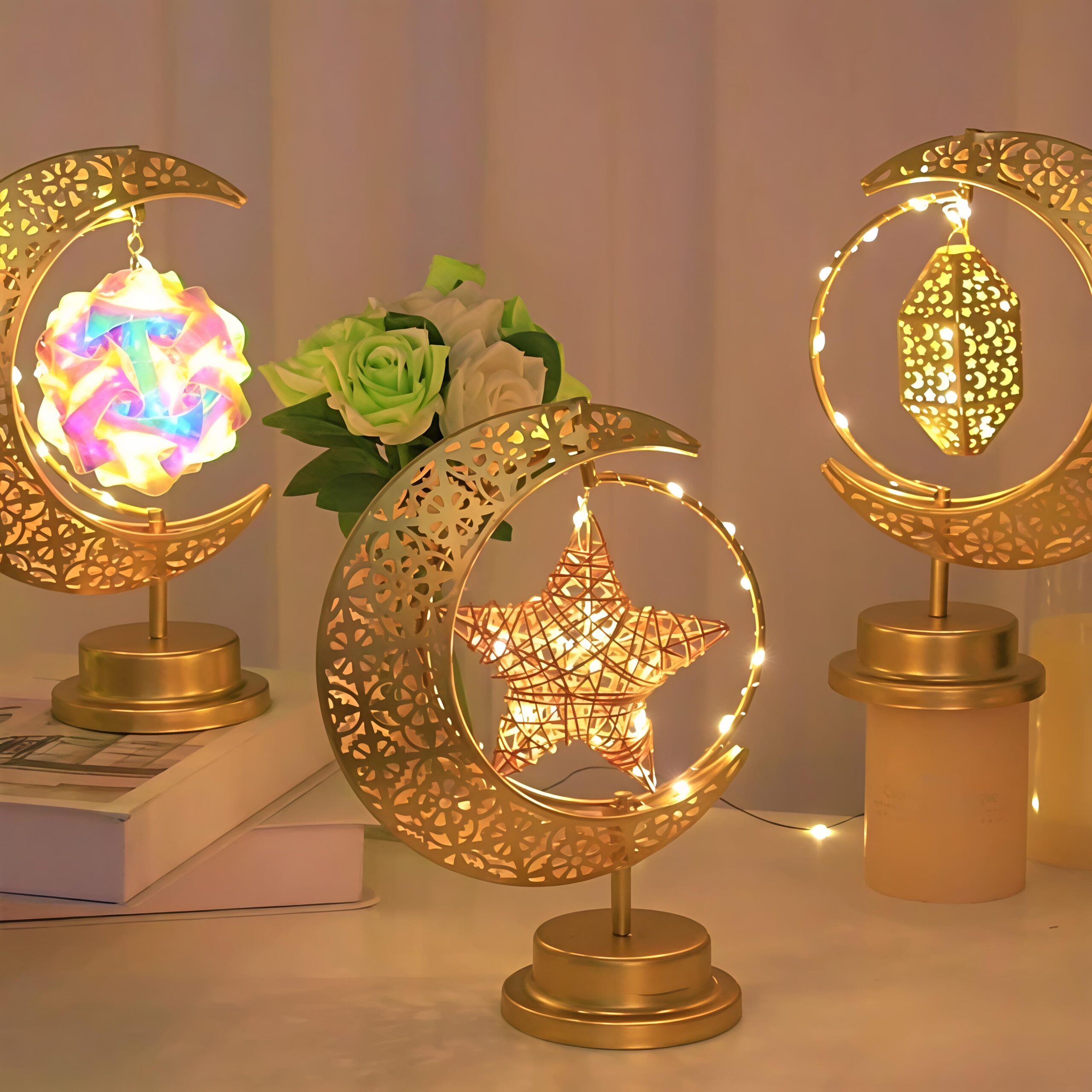 USB & Battery Dual Powered Enchanted Lunar Night Light Ramadan Decorations Moon Lamp for Eid Mubarak Decor