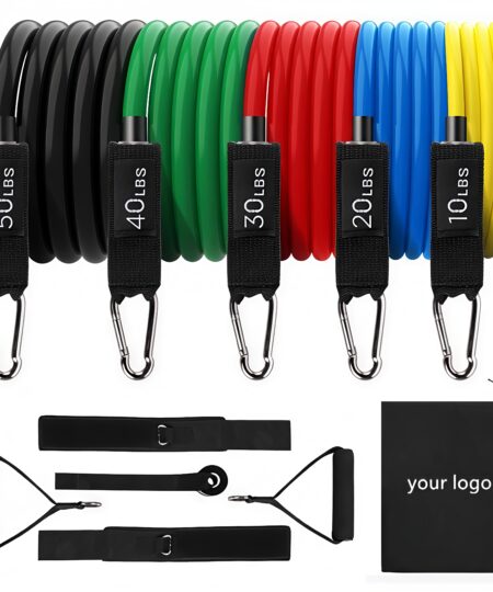 Color Coded Work Out Exercise Bands Gym Strength Training Resistance Bands Set with Handles