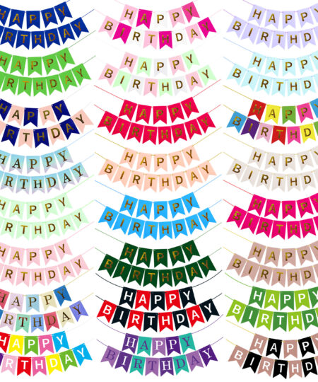 Shiny Gold Letters Multicolored Triangle Flags Party Banner Colorful Happy Birthday Banner for, Party Decoration