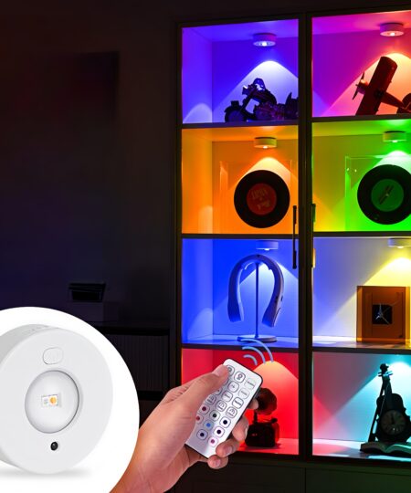 Rechargeable Color Changing Puck Lights Magnetic Wireless RGB Under Cabinet Lights with Remote