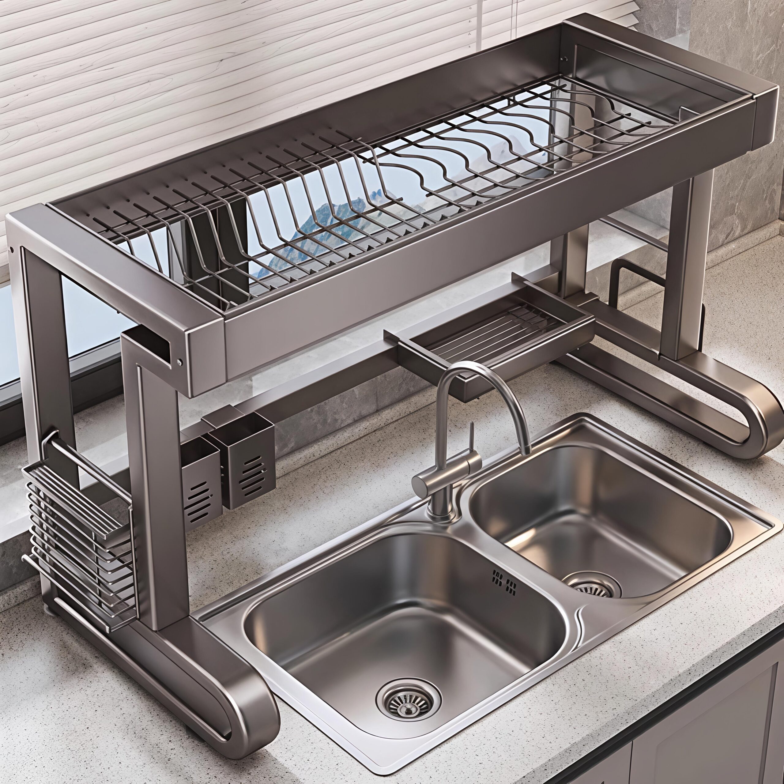 Space Saving Sink Rack Large Capacity Dish Drying Rack Over for Organizer Cookware