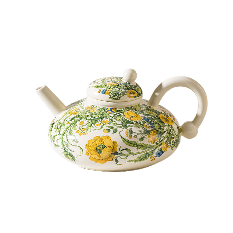 Ceramic Floral Whistling Afternoon Tea Kettle Vintage Enamel Porcelain China Teapots with Lids for Gifts