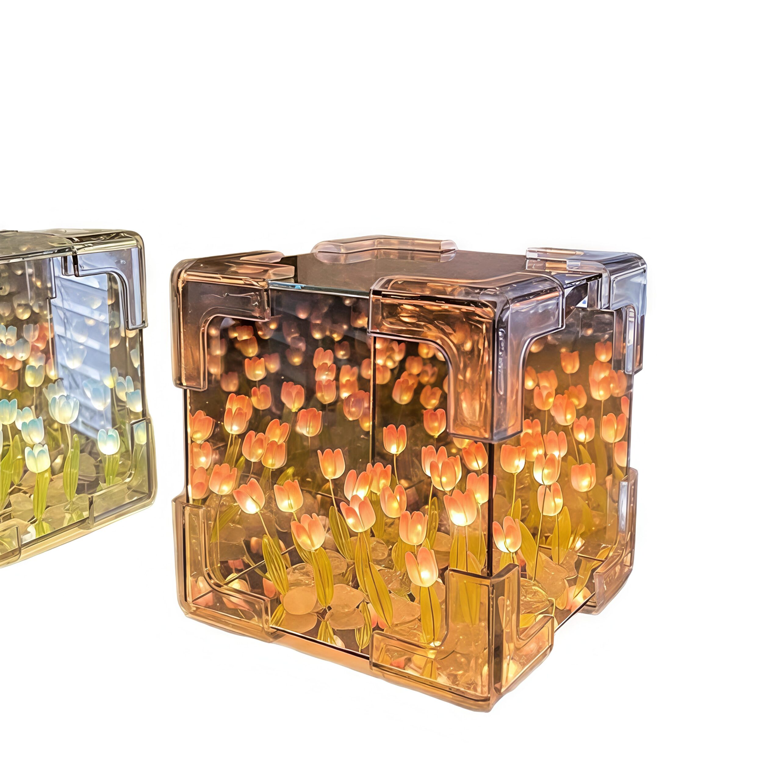 2 in 1 Romantic Tulip Night Light Handmade DIY Tulip 3D Cube Mirror Light for Valentines Birthday