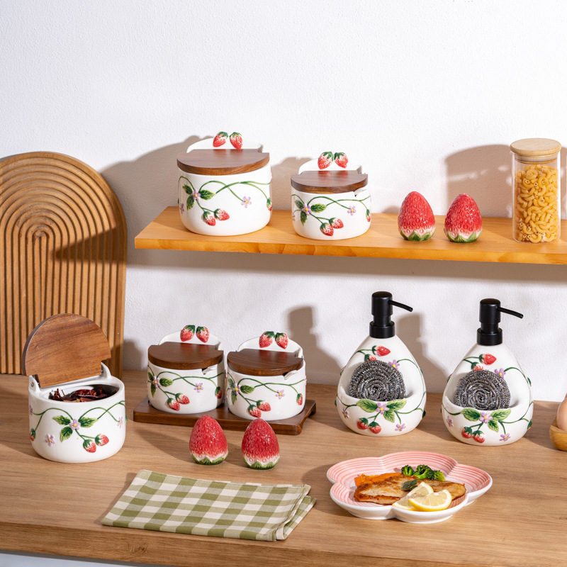 Hand-Painted Floral Ceramic Spice Jars Household Porcelain Sugar Bowls with Lids for Seasoning Containers