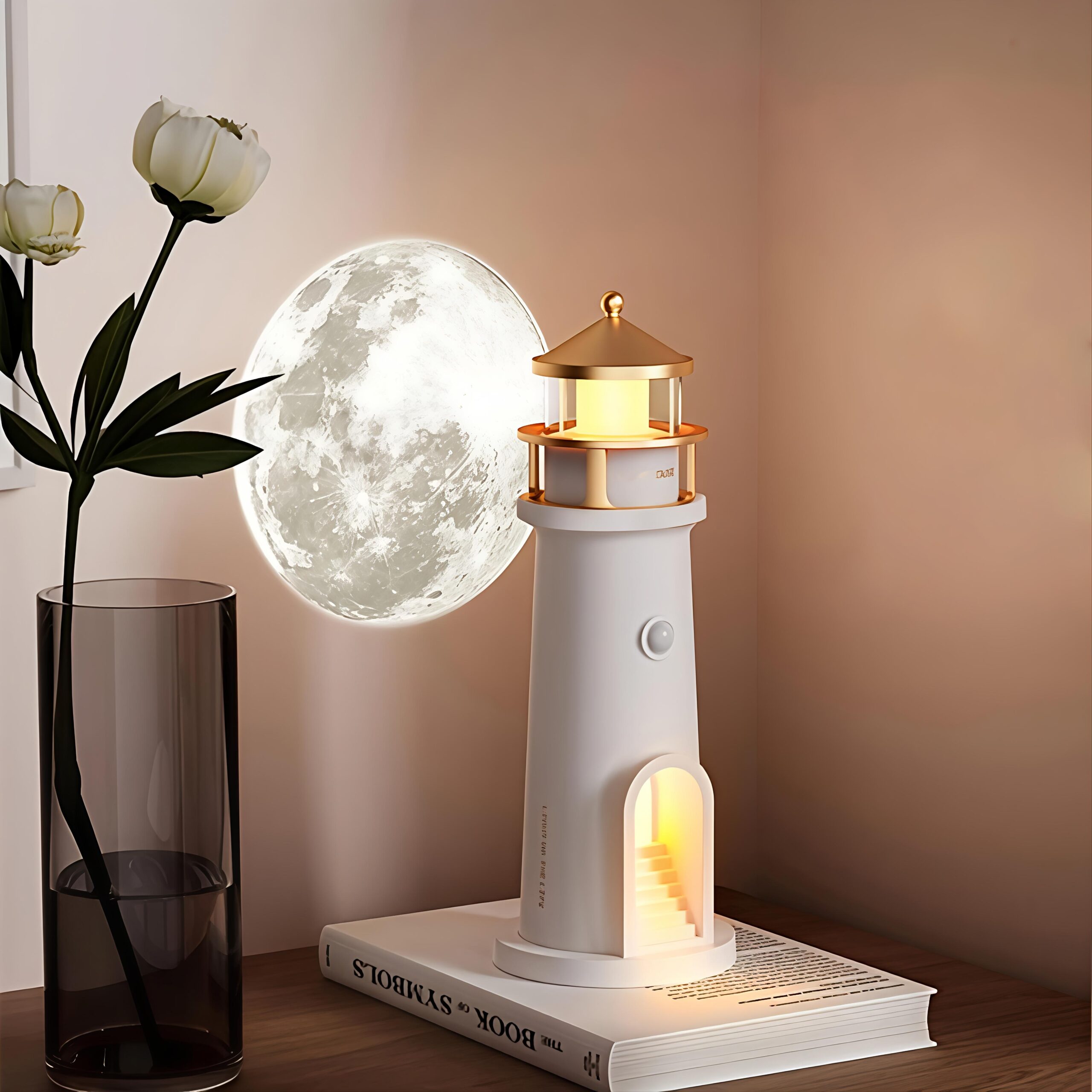 Decorative Beacon Projector Light Creative Moon Lighthouse Projection Light for Living Room Bedroom