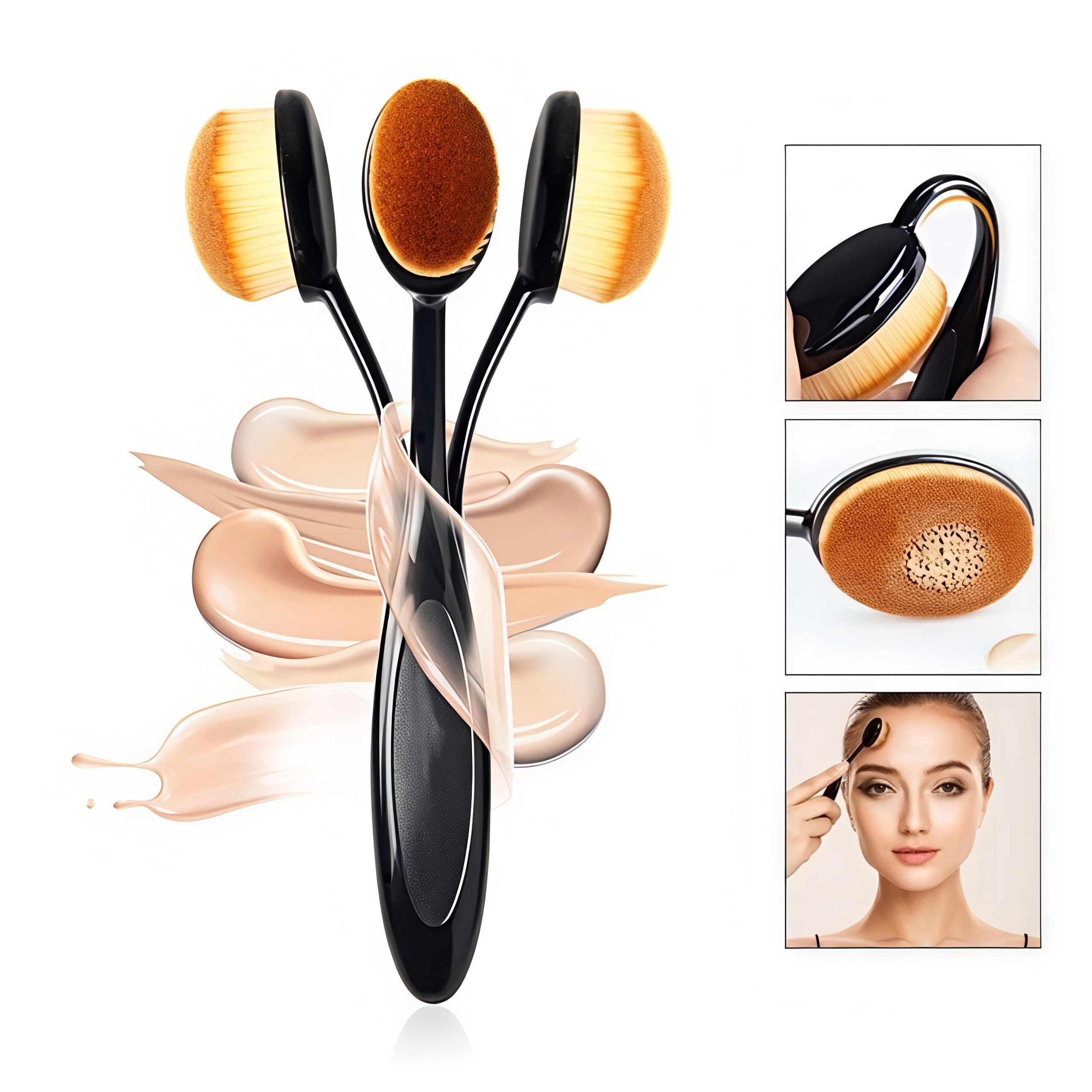 Professional Upgraded Fast Flawless Oval Makeup Brush Set Toothbrush Foundation Brush for Blending Liquid