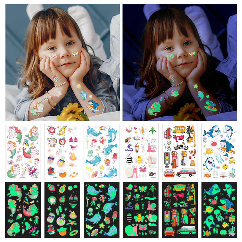 Waterproof Mixed Styles Temporary Tattoos Stickers Durable Glow in the Dar Luminous Tattoos for Kids Glow Party Supplies
