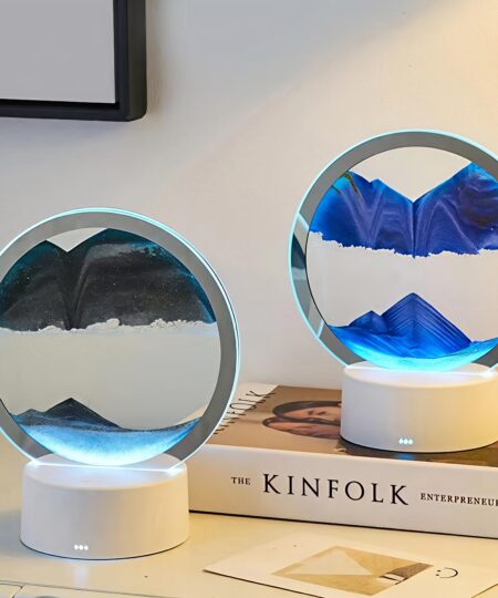 RGB Colorful 3D Moving Sand Art Table Lamp  Creative Glass Moving Sand Art Lamp for Desktop Decorations
