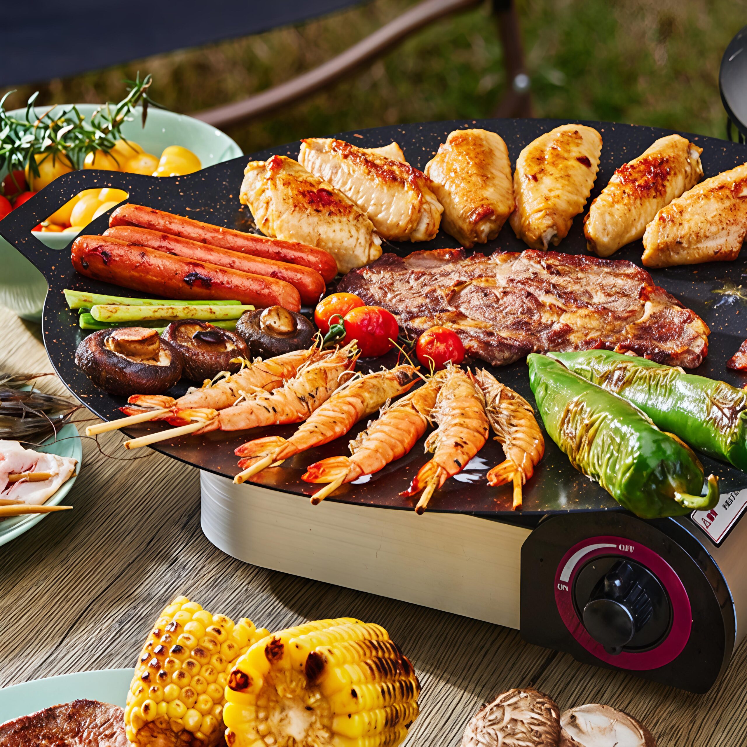 Round Premium BBQ Grill Pan Non-stick Korean Grill Barbecue Pan for Indoor Outdoor Camping Party
