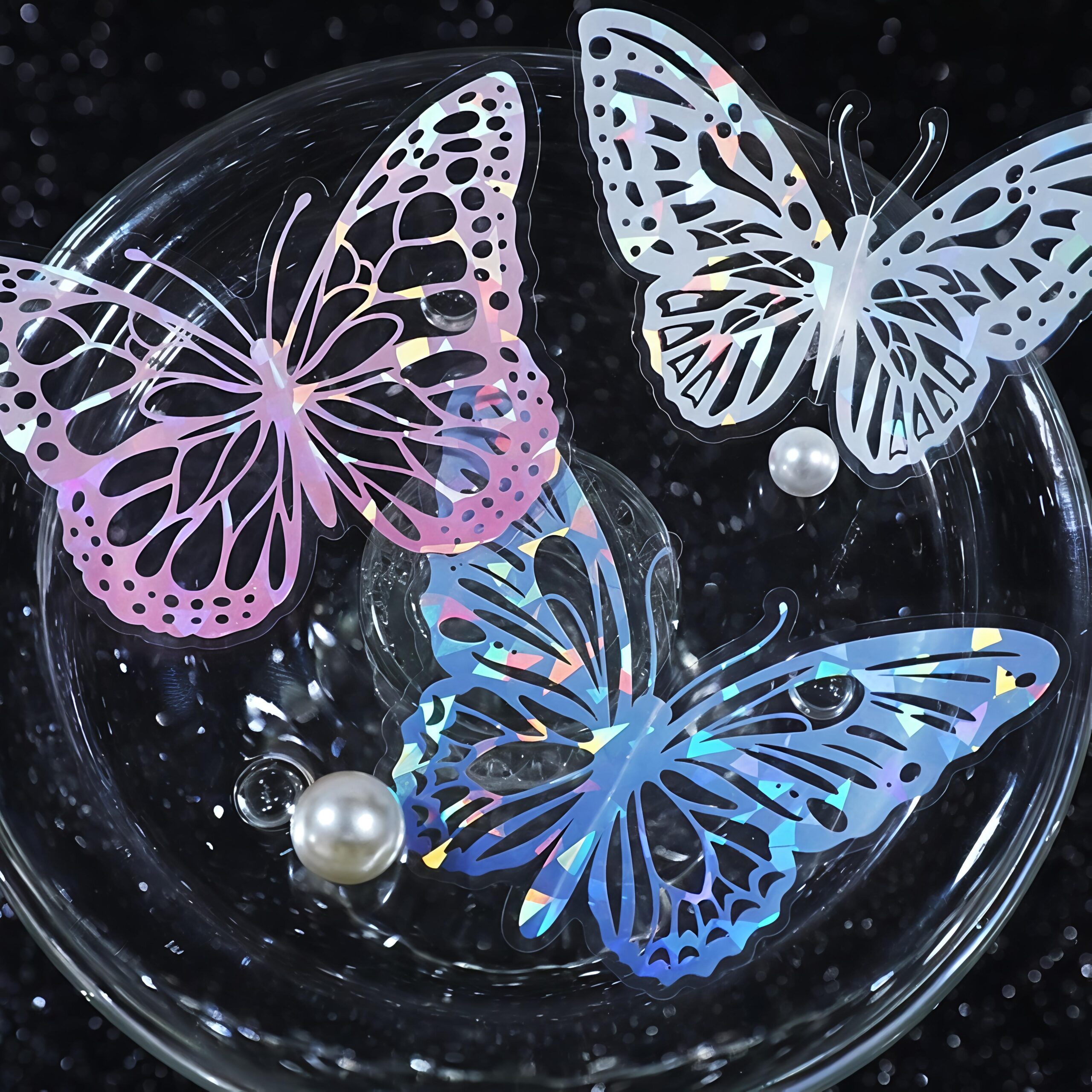 3D Foil Waterproof Decorative Transparent Butterfly Stickers Glitter Butterfly Holographic Stickers for Party Decoration