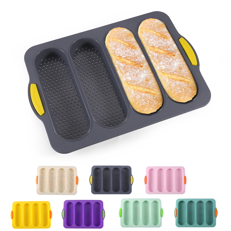 Soft Smooth 4 Cavities Silicone Non-stick French Bread Silicone Baking Mould Pan Food Grade Baguette Pan For Baking